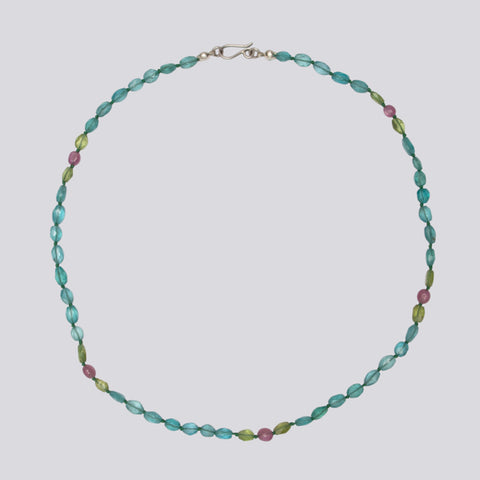 Knotted Apatite, Peridot and Pink Sapphire Necklace - KNT20