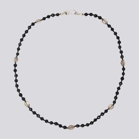 Knotted Black Onyx and Smokey Quartz Necklace - KNT21