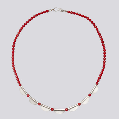Beaded Necklace with Scalloped Sterling Silver - KNT23 - Click for more stone choices