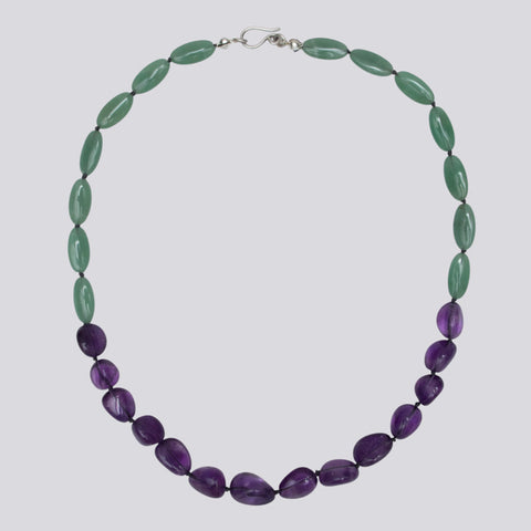Knotted Amethyst and Aventurine Necklace - KNTAM-7