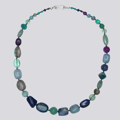 Knotted Blue Mixed Stones Necklace - KNTMX-18