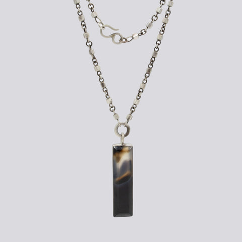 Banded Black Onyx Rectangle Pendant With Box Chain - NECKLACE 40