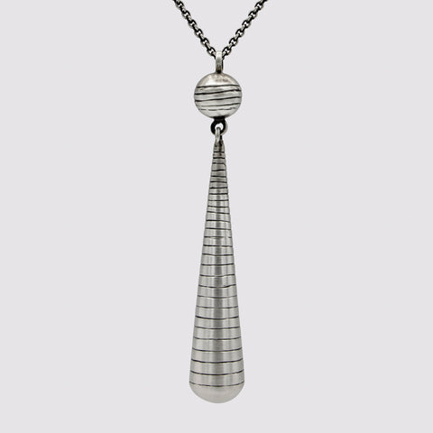 Etched Ball and Long Tear Drop Pendant Necklace - PJ1457