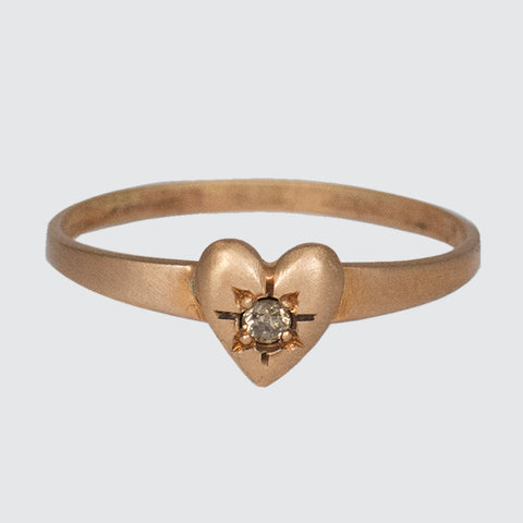 Tiny Heart Ring with Star Set Diamond in 10k Gold - R10KG133