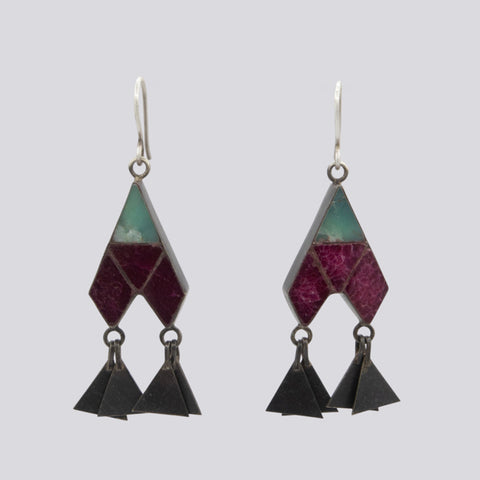 Chrysoprase and Ruby Jade Earrings with Dangles