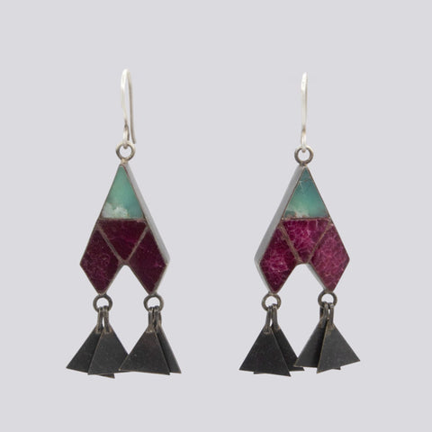 Chrysoprase and Ruby Jade Earrings with Dangles
