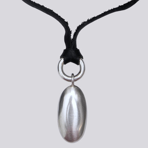 Solid Domed Brushed Silver Oval Pendant with Large Jump Ring- NECKLACE 76
