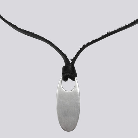 Chunky Brushed Sterling Silver Oval Pendant Necklace- NECKLACE 75