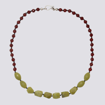 Knotted Carnelian and Olive Jade Necklace - KNTMULTI-10