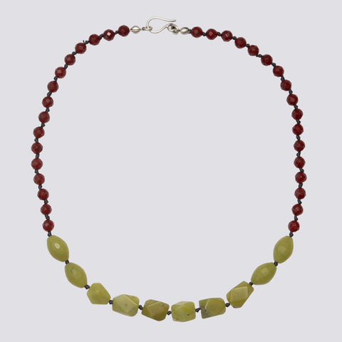 Knotted Carnelian and Olive Jade Necklace - KNTMULTI-10