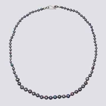 Tiny Knotted Graduated Grey Pearl Necklace - KNTPRL-20