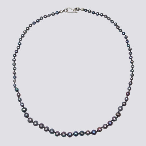 Tiny Knotted Graduated Grey Pearl Necklace - KNTPRL-20