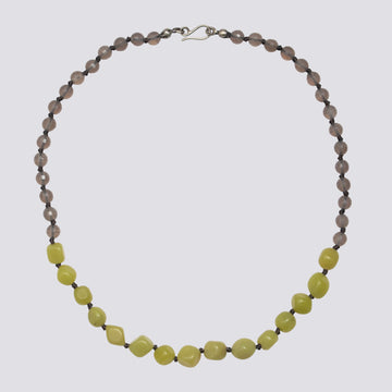 Knotted Grey Agate and Olive Jade Necklace - KNTGA-4
