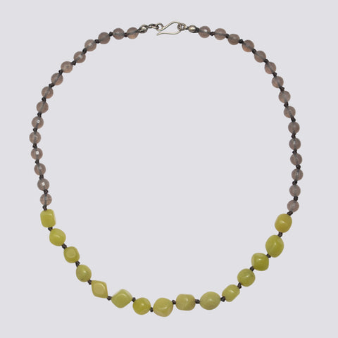 Knotted Grey Agate and Olive Jade Necklace - KNTGA-4