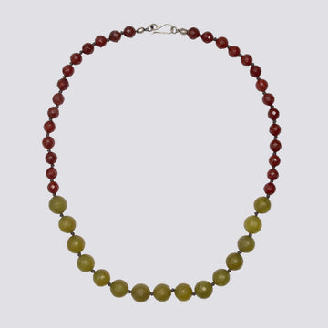 Knotted Carnelian and Olive Jade Necklace - KNTOR-8