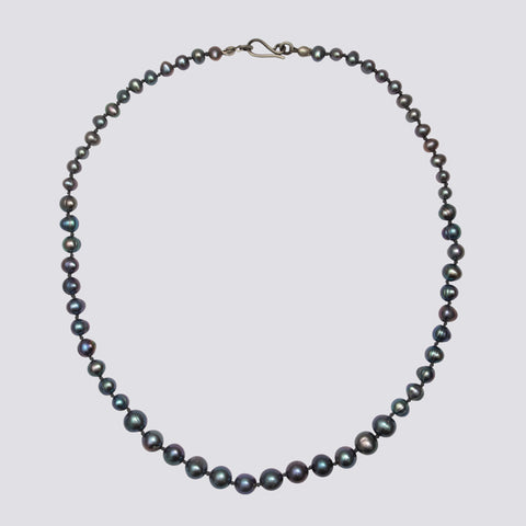 Knotted Graduated Grey Pearl Necklace - KNTPRL-17