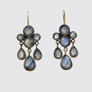 Faceted Stone Cluster with Three Teardrops Gold Earrings