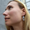 Faceted Stone Cluster with Three Teardrops Gold Earrings