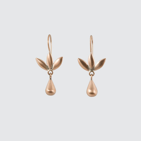 Lotus Blossom with Solid Tear Drop Gold Earrings