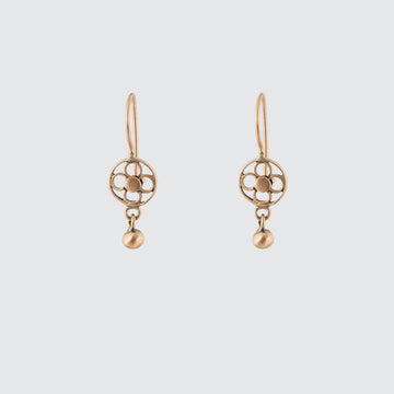 Tiny Filigree Flower Drops with Ball Gold Earrings