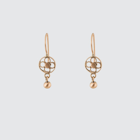 Tiny Filigree Flower Drops with Ball Gold Earrings
