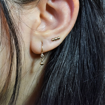 Tiny Diamond with Ball Drop Earrings in Gold