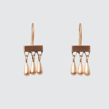 Three Solid Gold Tear Drops on Gold Bar Earrings