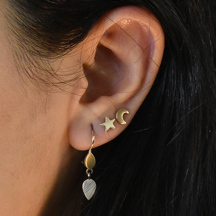 Moon and Star Double Piercing Earring 10k Gold