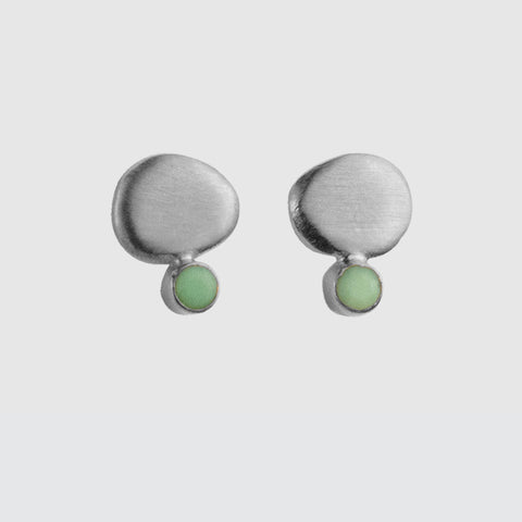 Organic Disc Stud Earring with Tiny Faceted Stone