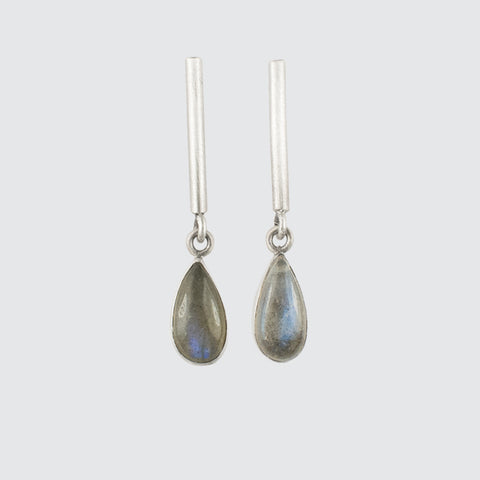 Bar Stud with Cabochon Stone Tear Drop Earring