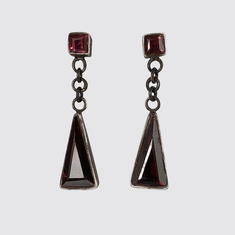 Square Stone Stud with Swinging Triangle Drop Earrings