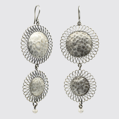 Double Hammered Filigree Flower Drops - EJ2128