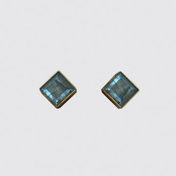 Faceted square Stone Stud Earrings - EJ2140