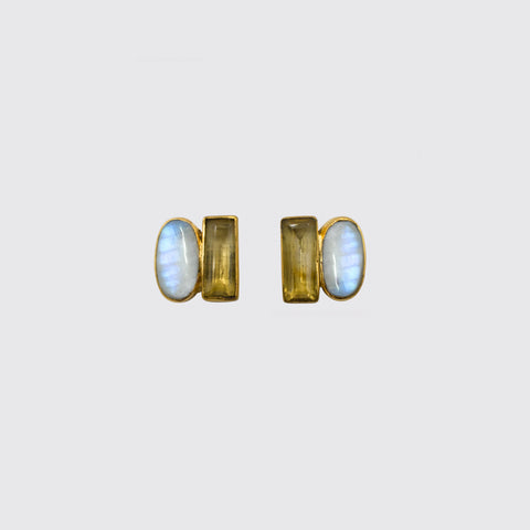Oval Cabochon and Baguette Double Stone Stud - EJ2143