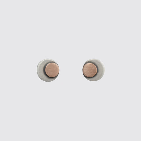 Small Silver Disc with Copper Dot Earring - EJ2156A