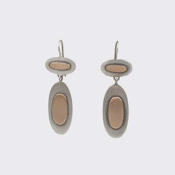 Silver Oval Drop Earrings With Copper Overlays - EJ2181A