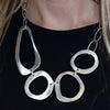 Abstract Hammered Cut-Out Circle Bib Necklace