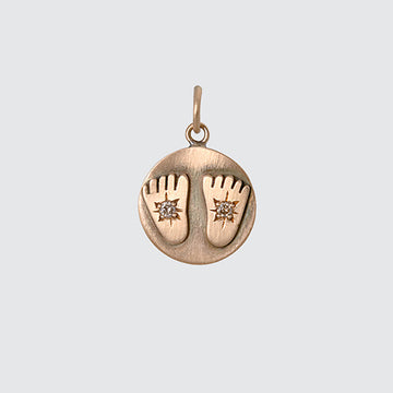 Footprints Disc with Diamonds Gold Charm
