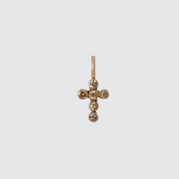 Tiny Faceted Stone Cross Gold Charm