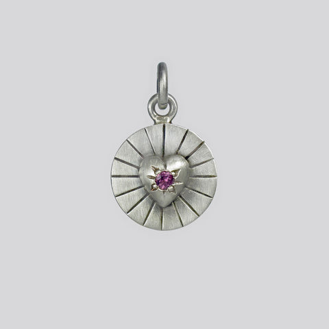Radiant Heart Disc charm with Faceted Garnet