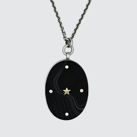 Large Oval Stone Pendant Necklace with Gold star