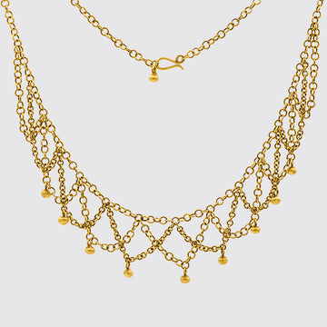 Lacy Handmade Chain Necklace With Solid Ball Drops - PJ1401