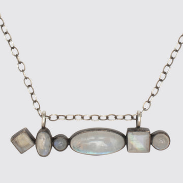 Multi Stone Bar Amulet Necklace - PJ1419