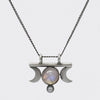 Crescent Moons with Rainbow Moonstone Cabochon Necklace - PJ1445