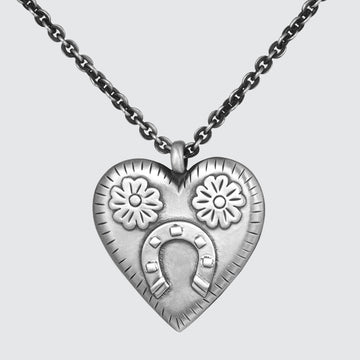 Large Heart Pendant with Flowers and Horseshoe