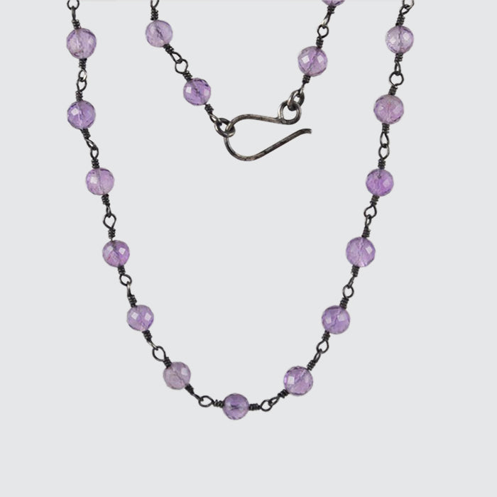 Long Beaded Necklace with Big Handmade Silk Tassel, Violet Beads & Pearls  Long Wrap Chain, Original Boho Trend, Hippie Beads, Mala Inspired