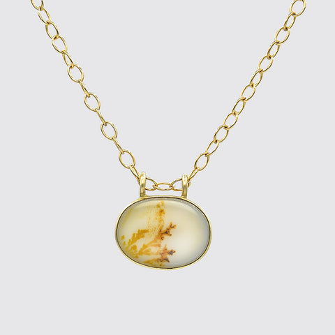 Oval Dendrite Agate Amulet In Gold
