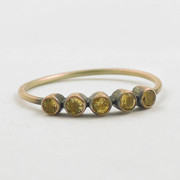 Five Faceted Stones on Thin Round Band Gold Ring