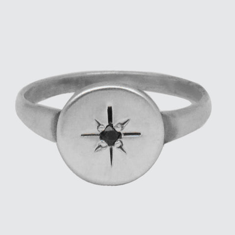 Disc with Star Set Stone Ring