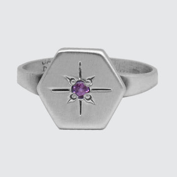 Hexagonal Disc Ring with Star Set Stone